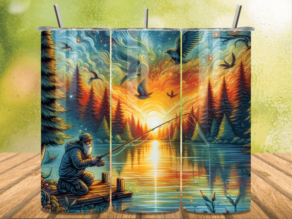 Download Sunset Fisherman Dock Scene Tumbler Wrap - Premium Resources